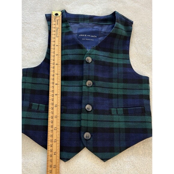 Janie & Jack Boys Suit Vest Size 4 Button Front Plaid Blue Green Preppy Formal - Picture 3 of 6